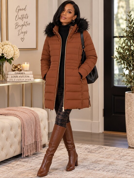 Nuage Jackets & Blazers - Nuage Stretch Puffer Coat with Removable Faux Fur Trim Hood |Petite Lg |Like New